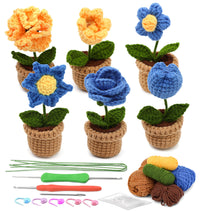 Potted Flowers Kit Crochet Kit for Beginners (Blue)