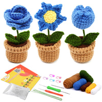 Potted Flowers Kit Crochet Kit for Beginners (Blue)