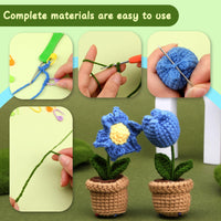 Potted Flowers Kit Crochet Kit for Beginners (Blue)