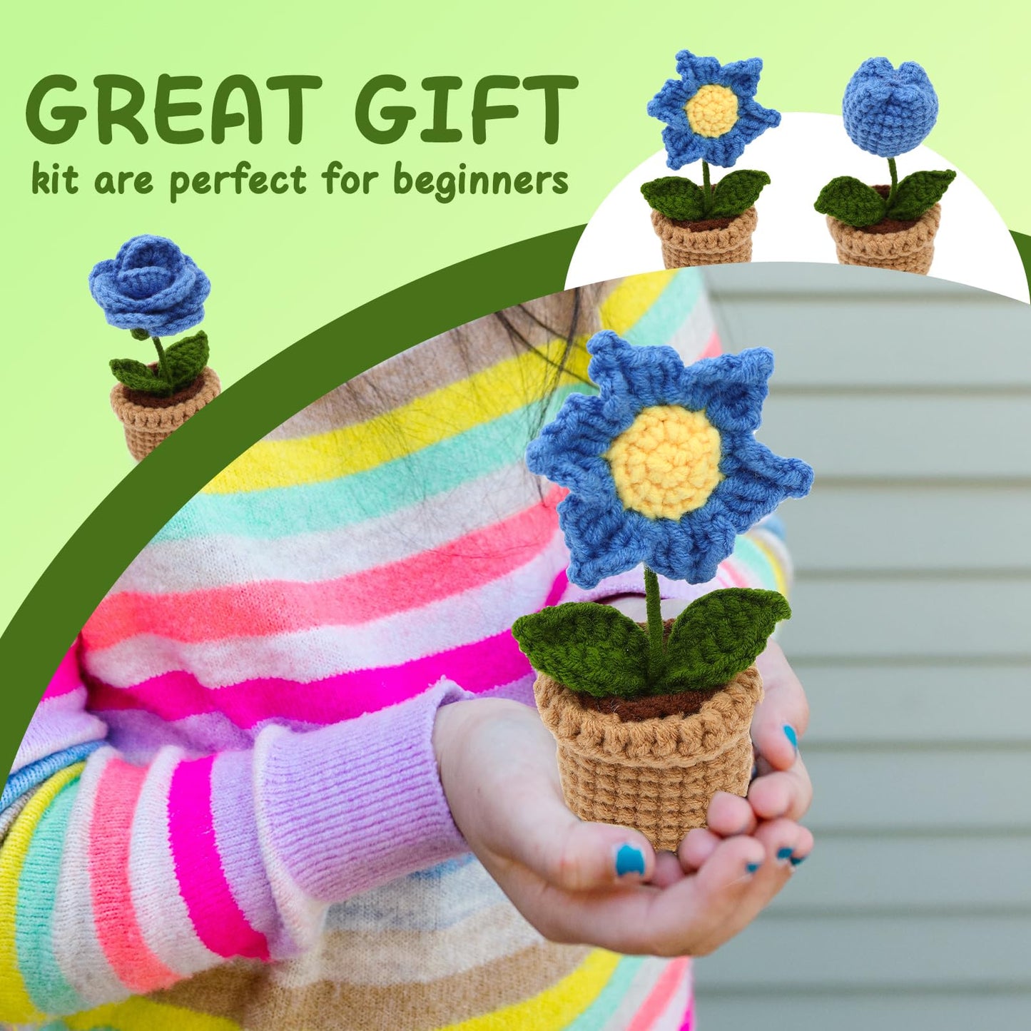 Potted Flowers Kit Crochet Kit for Beginners (Blue)