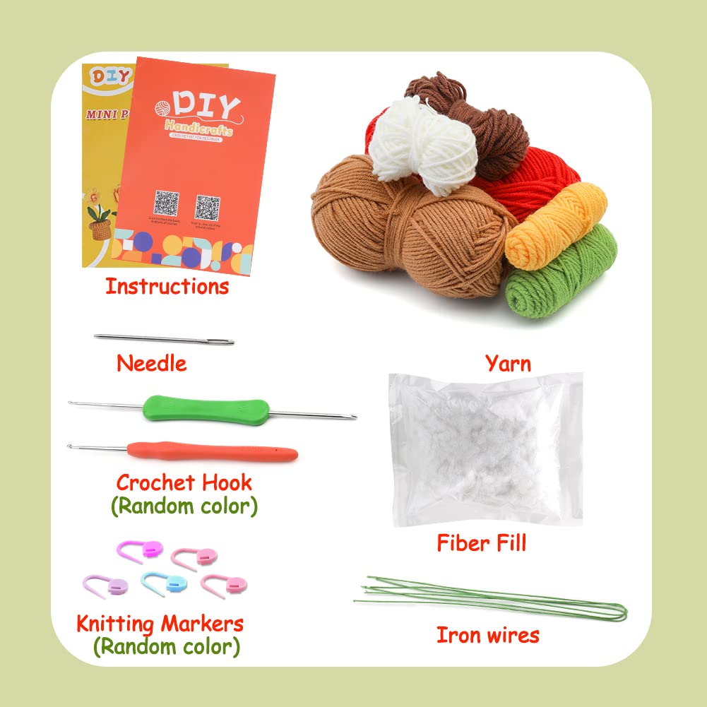 Potted Flowers Kit Crochet Kit for Beginners (Red)