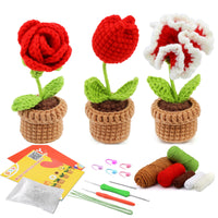 Potted Flowers Kit Crochet Kit for Beginners (Red)