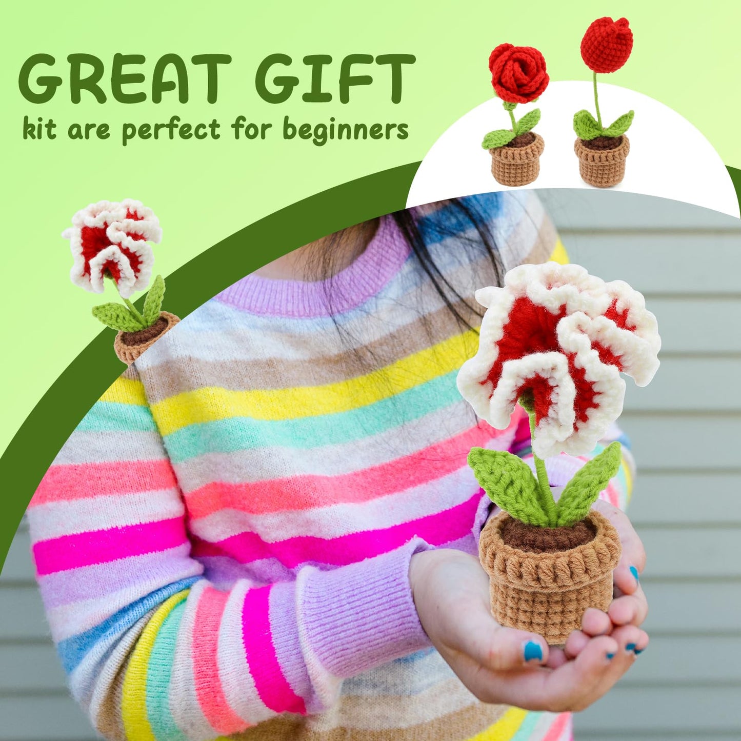 Potted Flowers Kit Crochet Kit for Beginners (Red)