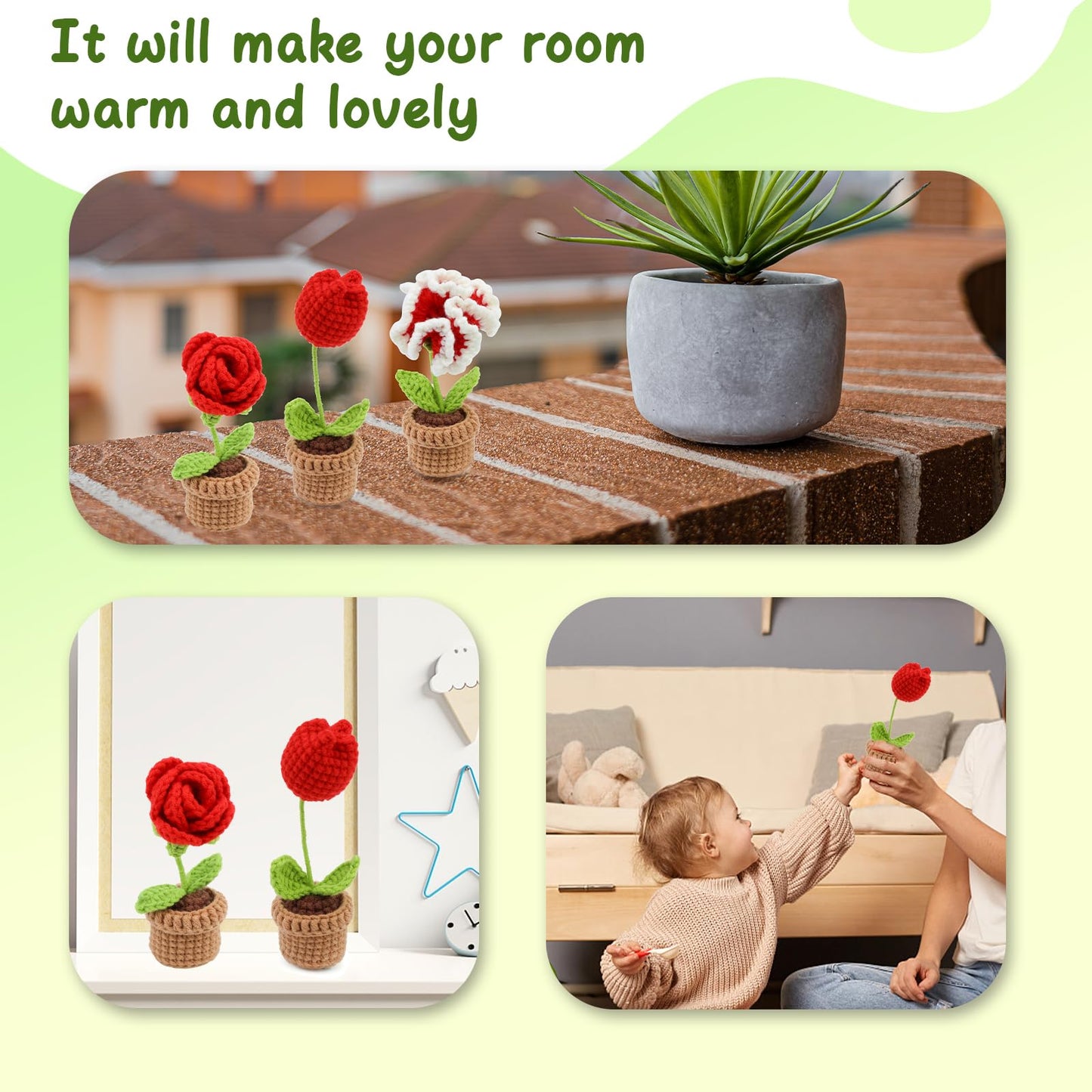 Potted Flowers Kit Crochet Kit for Beginners (Red)