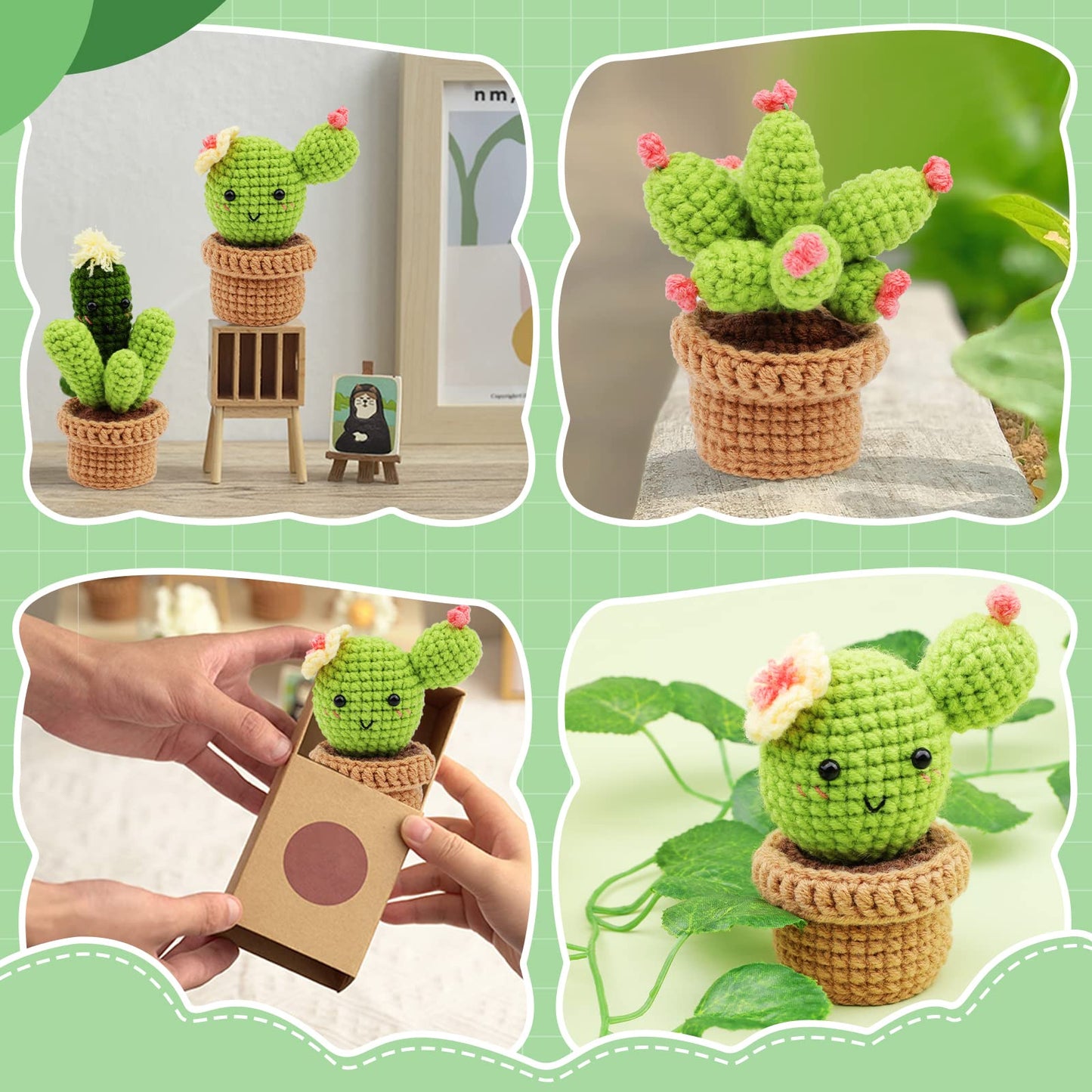 3 PCS Cactus Crochet Kit for Beginners