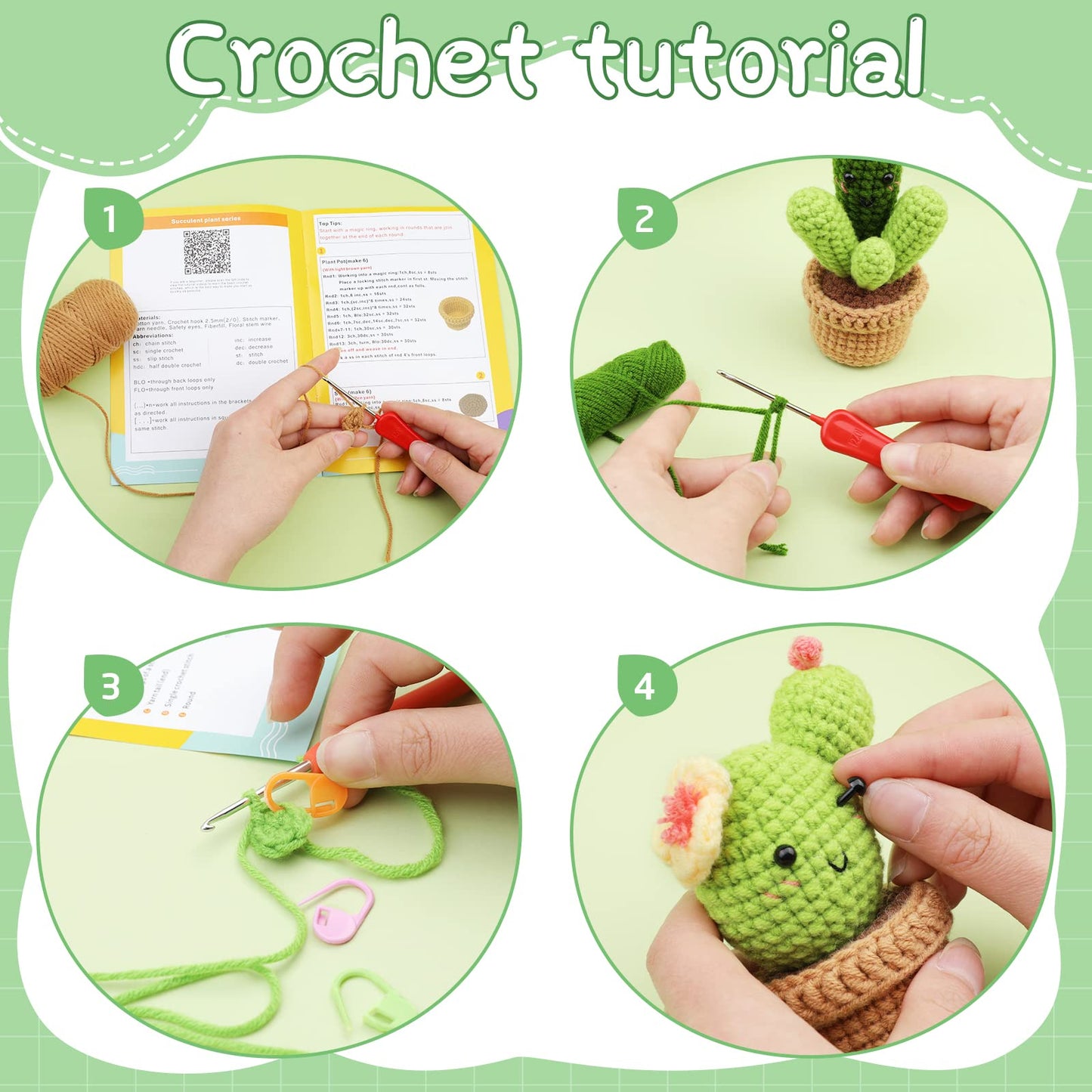 6 PCS Cactus Crochet Kit for Beginners