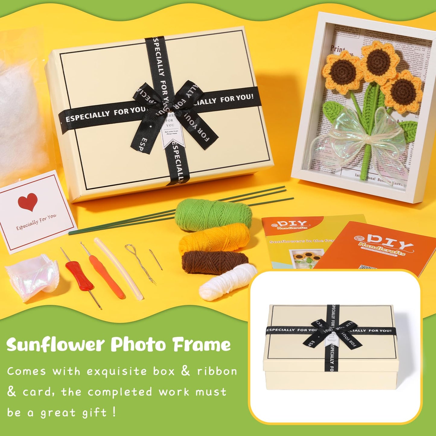 Sunflower Bouquet Photo Frame Kit Crochet Kits for Beginners