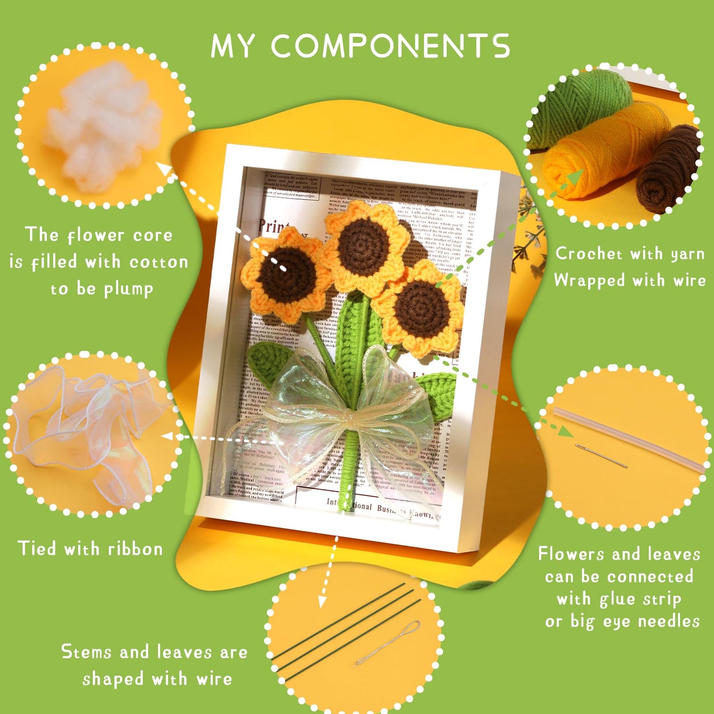 Sunflower Bouquet Photo Frame Kit Crochet Kits for Beginners